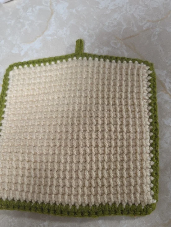 Handmade Crocheted Fruit Potholders - Strawberry & Apple - Cream and Green - Picture 4 of 11